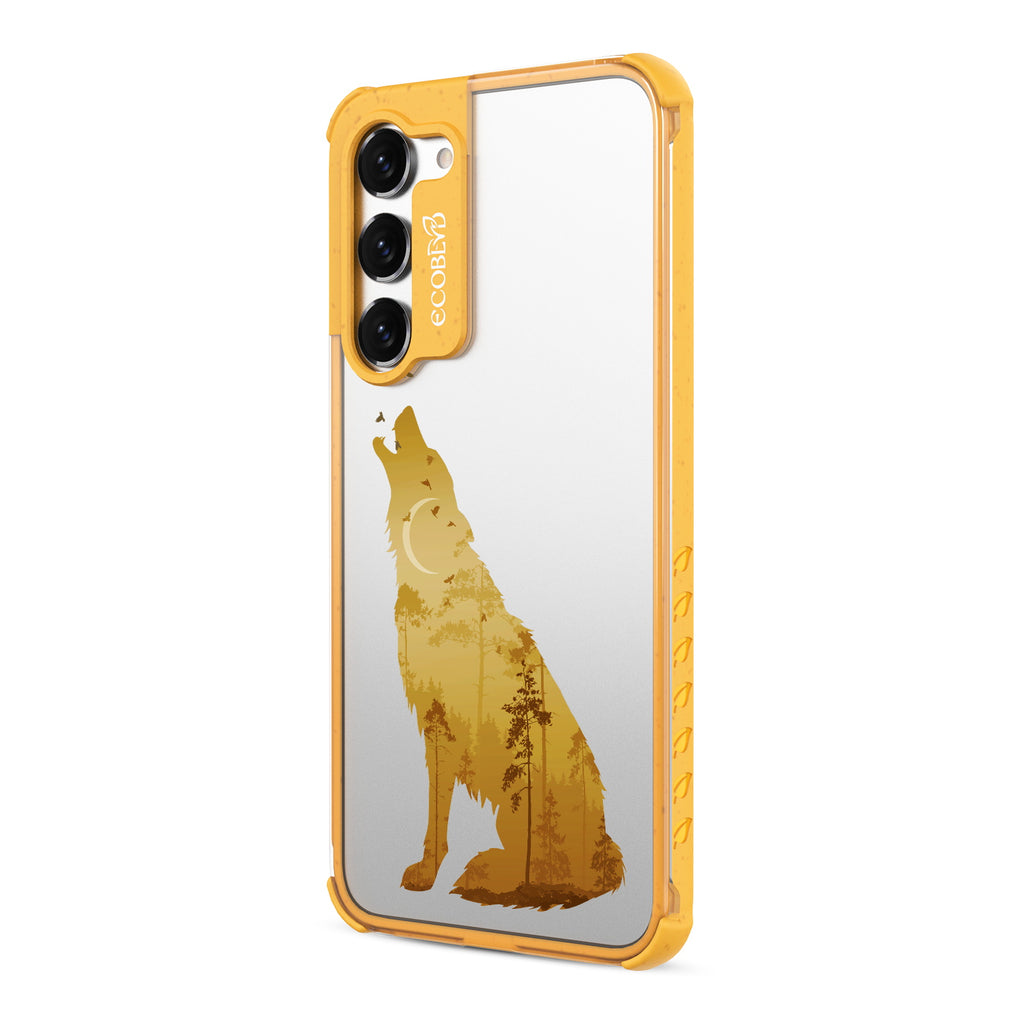 Howl at the Moon- Right-side View Of Yellow & Clear Eco-Friendly Galaxy S23 Case
