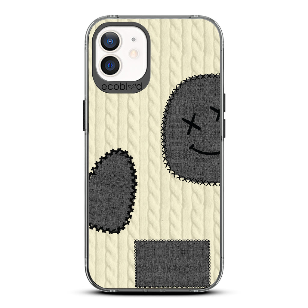  All Patched Up - Cable Knit With Patches of Heart + Happy Face - Eco-Friendly Clear iPhone 12/12 Pro Case With Black Rim