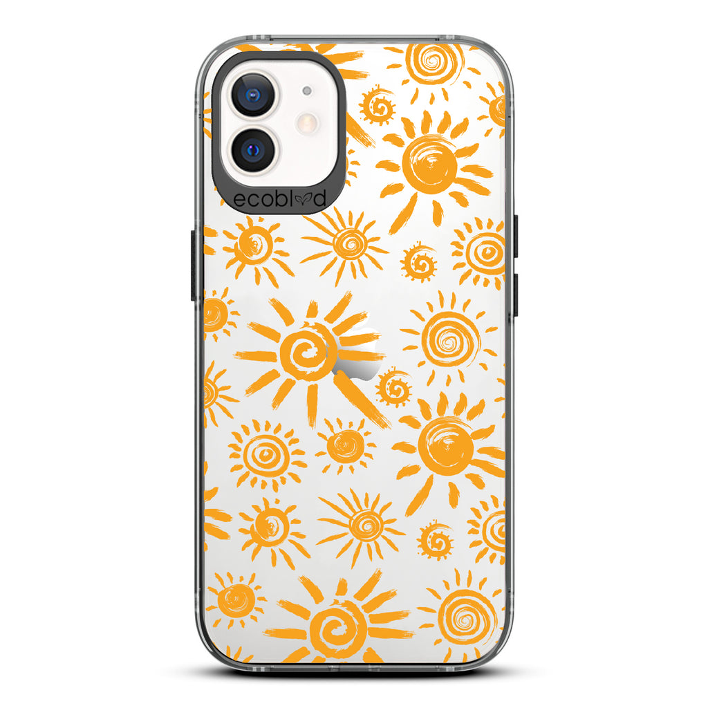 Eternal Sunshine - Black Eco-Friendly iPhone 12/12 Pro Case With Retro & Abstract Sun Paintings On A Clear Back