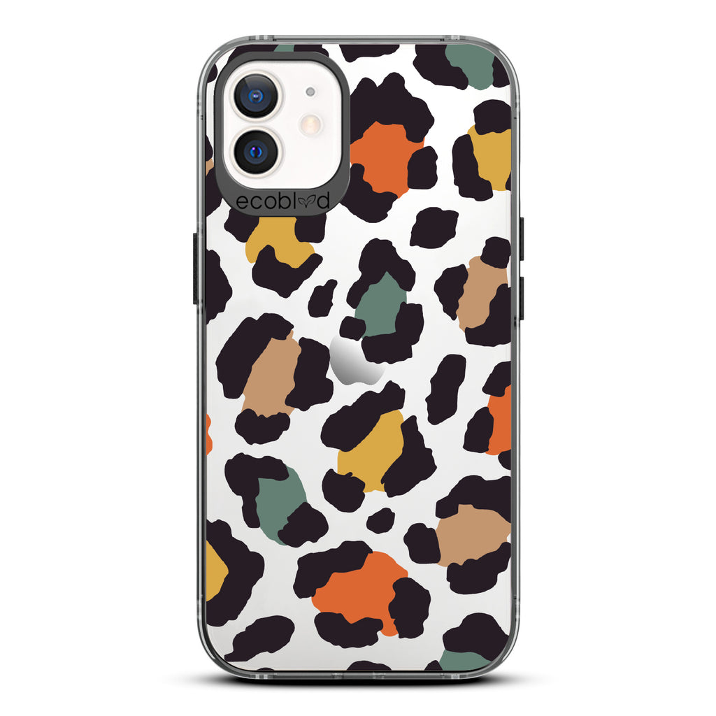 Cheetahlicious - Black Eco-Friendly iPhone 12/12 Pro Case With Multi-Colored Cheetah Print On A Clear Back