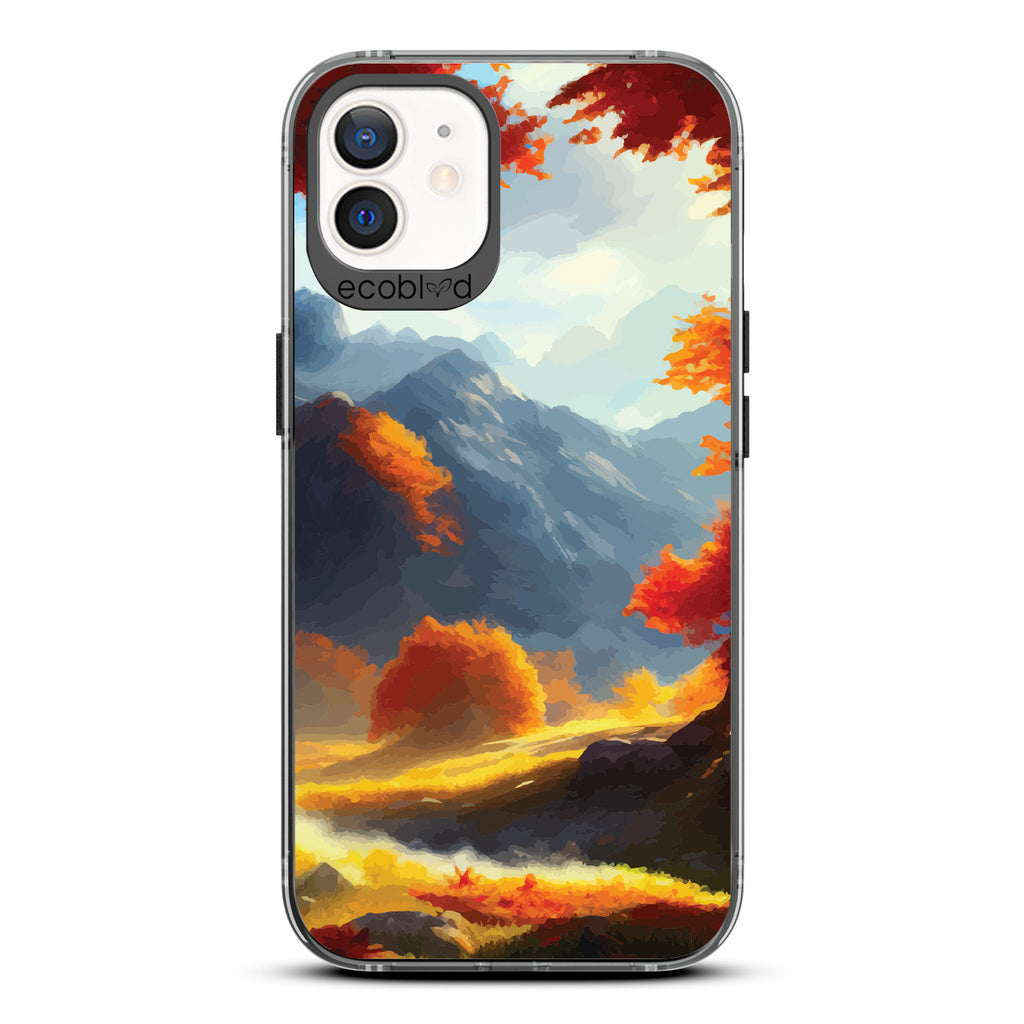 Autumn Canvas - Watercolored Fall Mountain Landscape - Eco-Friendly Clear iPhone 12/12 Pro Case With Black Rim 