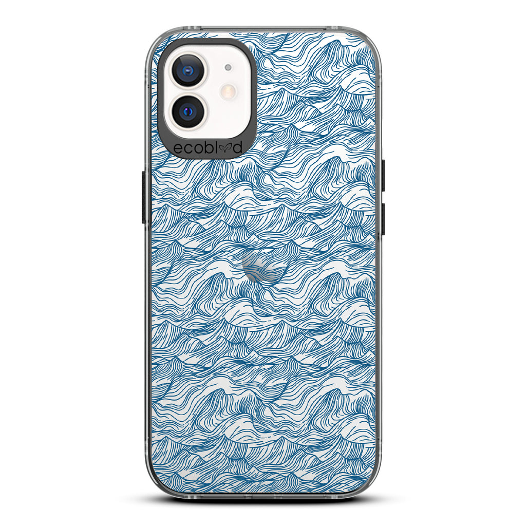 Seas The Day - Black Eco-Friendly iPhone 12/12 Pro Case With Hand Drawn Waves On A Clear Back