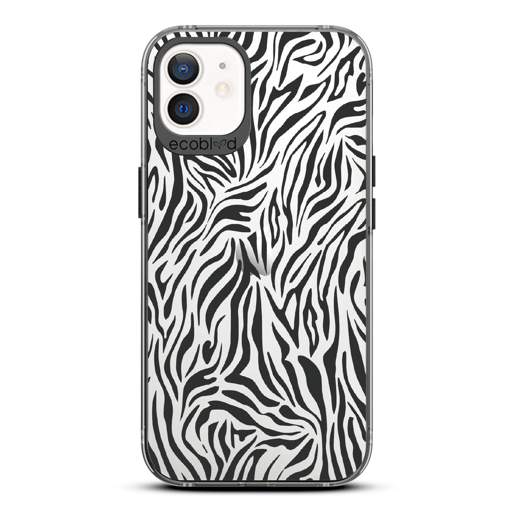 Zebra Print - Black Eco-Friendly iPhone 12/12 Pro Case With Black Zebra Print On A Clear Back