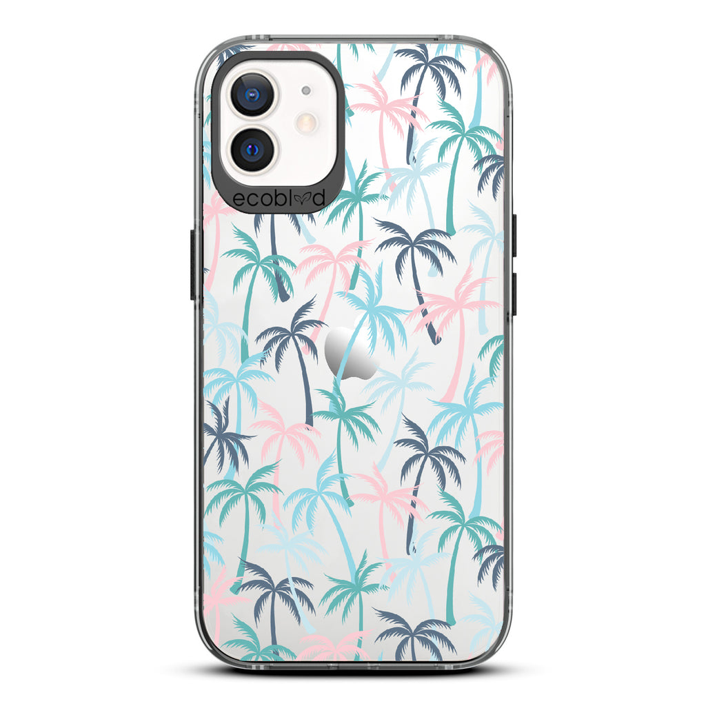 Cruel Summer -  Black Eco-Friendly iPhone 12/12 Pro Case With Hotline Miami Colored Tropical Palm Trees On A Clear Back