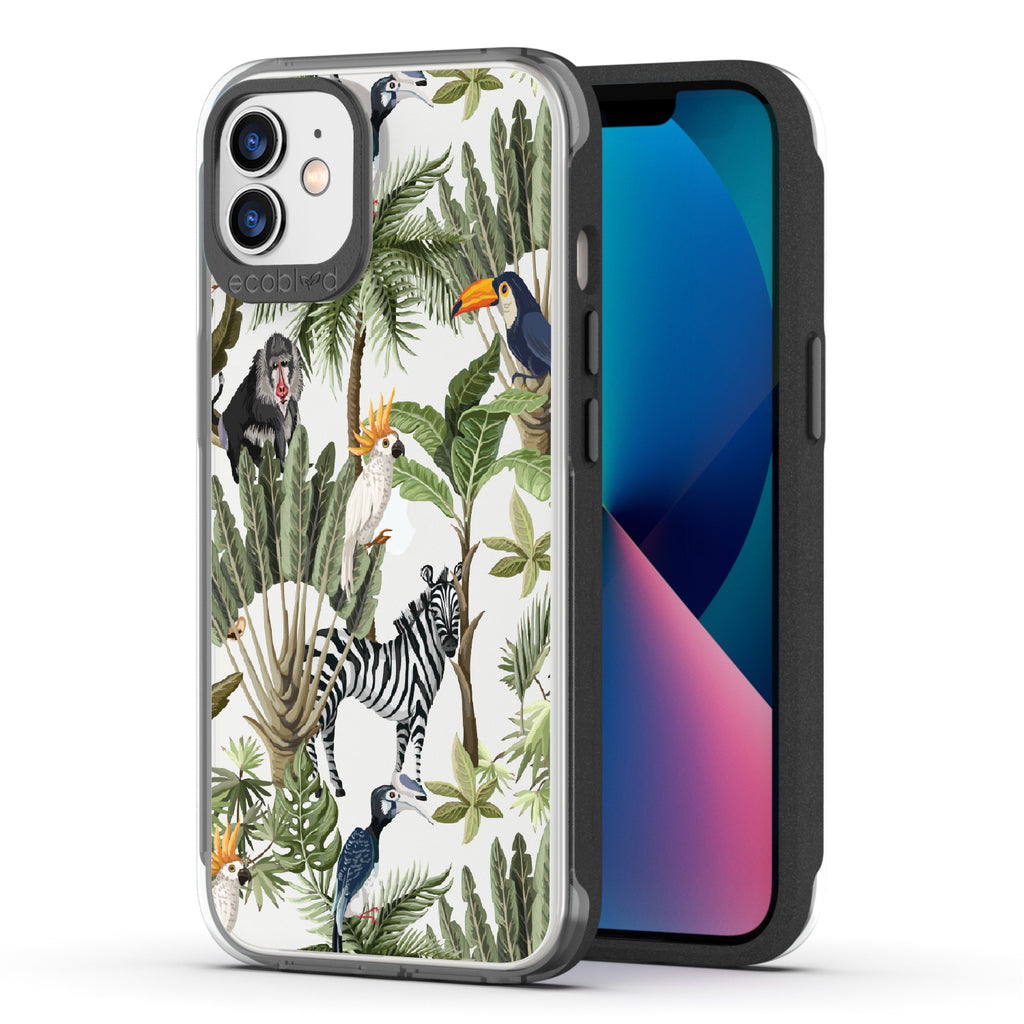 Toucan Play That Game - Back View Of Black & Clear Eco-Friendly iPhone 12/12 Pro Case & A Front View Of The Screen