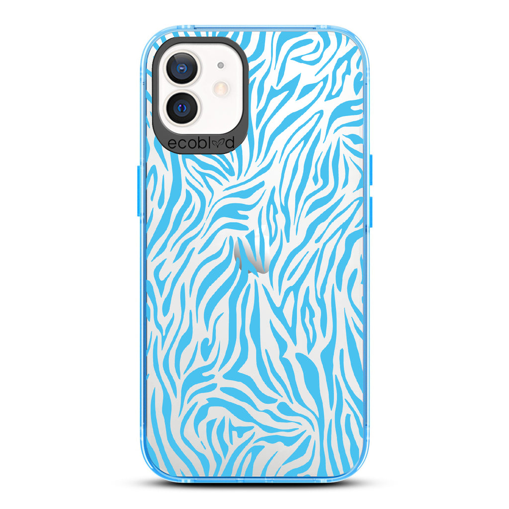 Zebra Print - Blue Eco-Friendly iPhone 12/12 Pro Case With Blue Zebra Print On A Clear Back