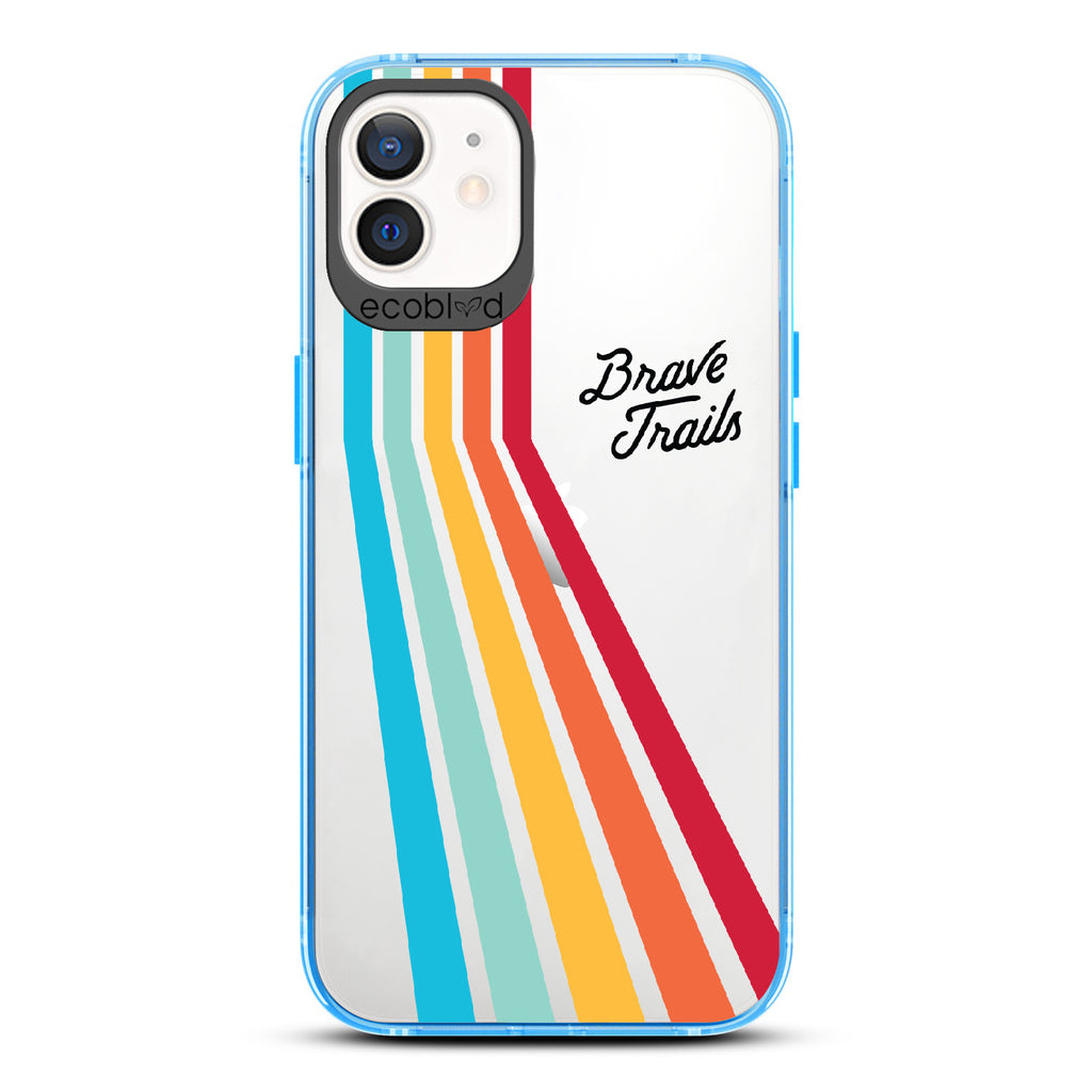 Trailblazer X Brave Trails - Blue Eco-Friendly iPhone 12/12 Pro Case with Trails  In A Vibrant Spectrum Of Rainbow Colors On A Clear Back