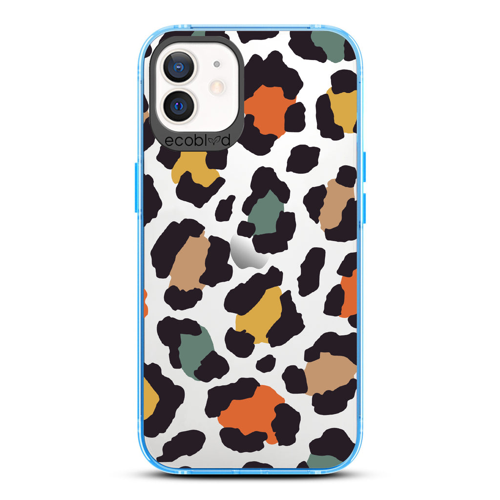 Cheetahlicious - Blue Eco-Friendly iPhone 12/12 Pro Case With Multi-Colored Cheetah Print On A Clear Back
