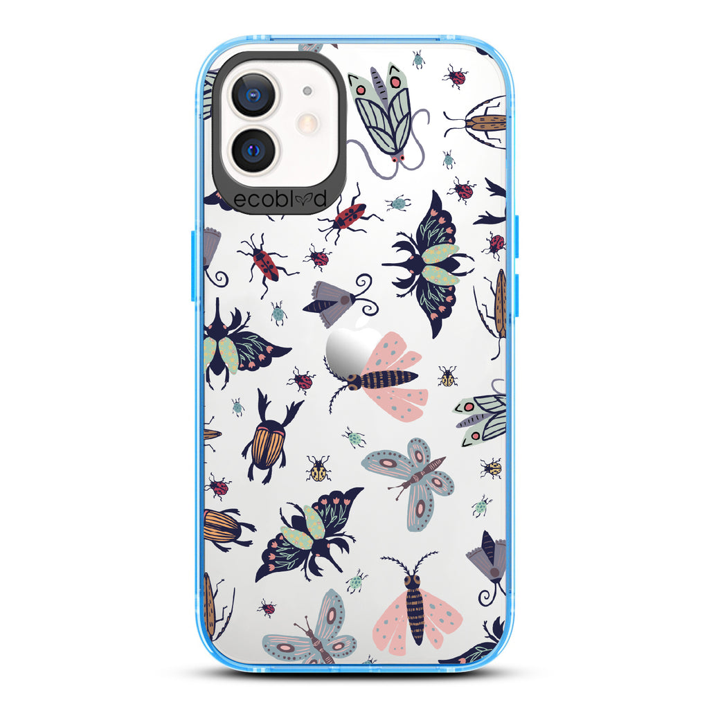 Bug Out - Blue Eco-Friendly iPhone 12/12 Pro Case With Butterflies, Moths, Dragonflies, And Beetles On A Clear Back
