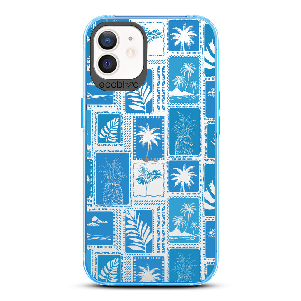 Oasis - Blue Eco-Friendly iPhone 12/12 Pro Case With Tropical Shirt Palm Trees & Pineapple Print On A Clear Back