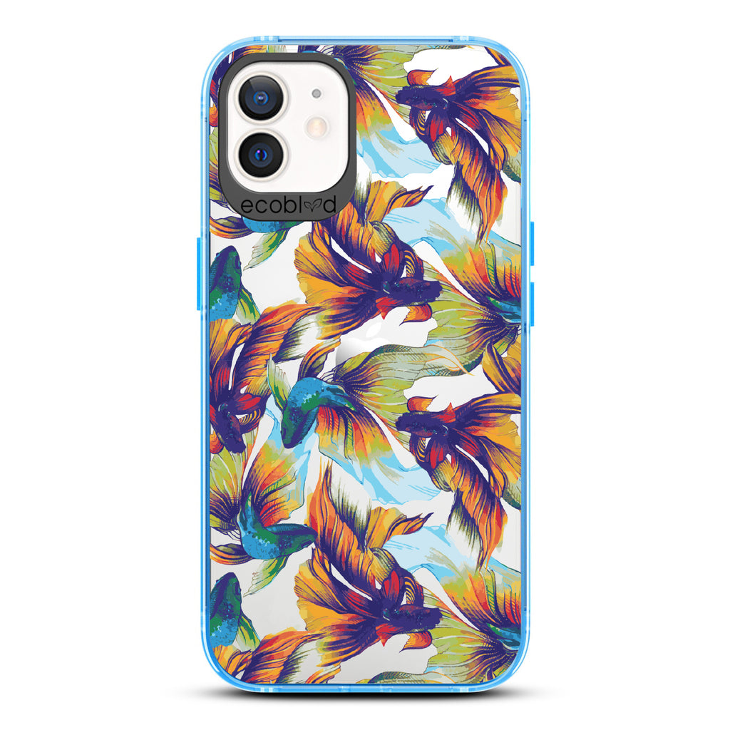 Betta Than The Rest - Blue Eco-Friendly iPhone 12/12 Pro Case With Colorful Betta Fish On A Clear Back