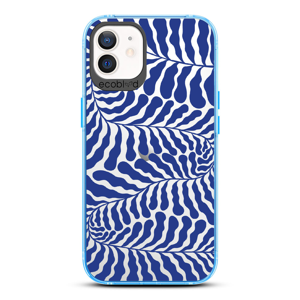 Blue Lagoon - Blue Eco-Friendly iPhone 12/12 Pro Case With Abstract Tropical Blue Seaweed On A Clear Back
