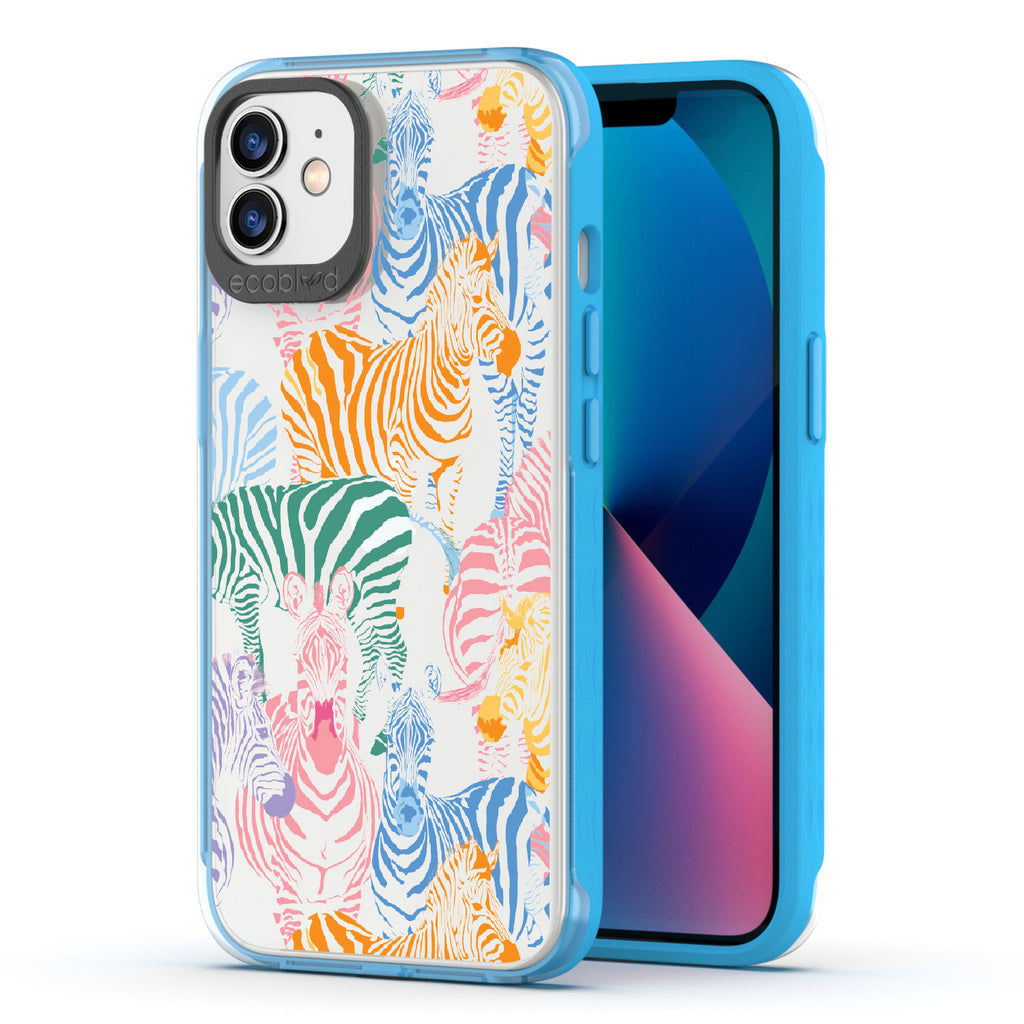 Colorful Herd - Back View Of Blue & Clear Eco-Friendly iPhone 12/12 Pro Case & A Front View Of The Screen