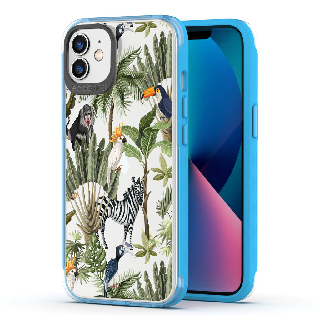 Toucan Play That Game - Back View Of Blue & Clear Eco-Friendly iPhone 12/12 Pro Case & A Front View Of The Screen