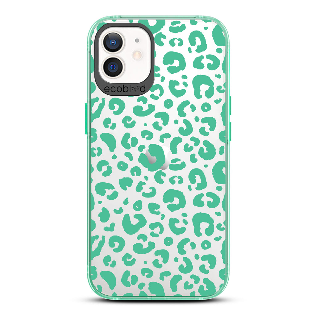 Spot On - Green Eco-Friendly iPhone 12/12 Pro Case With Leopard Print On A Clear Back