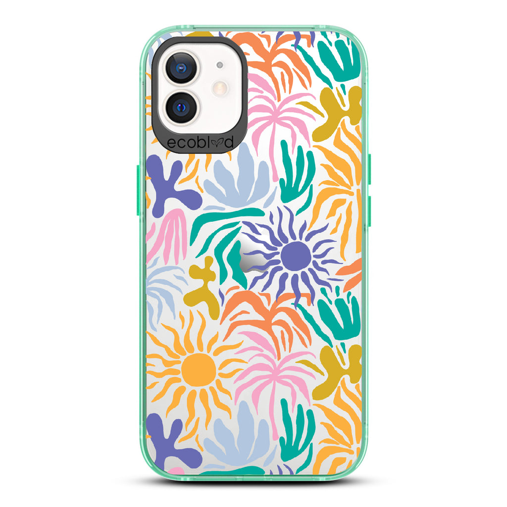 Sun-Kissed - Green Eco-Friendly iPhone 12/12 Pro Case With Sunflower Print + The Sun As The Flower On A Clear Back