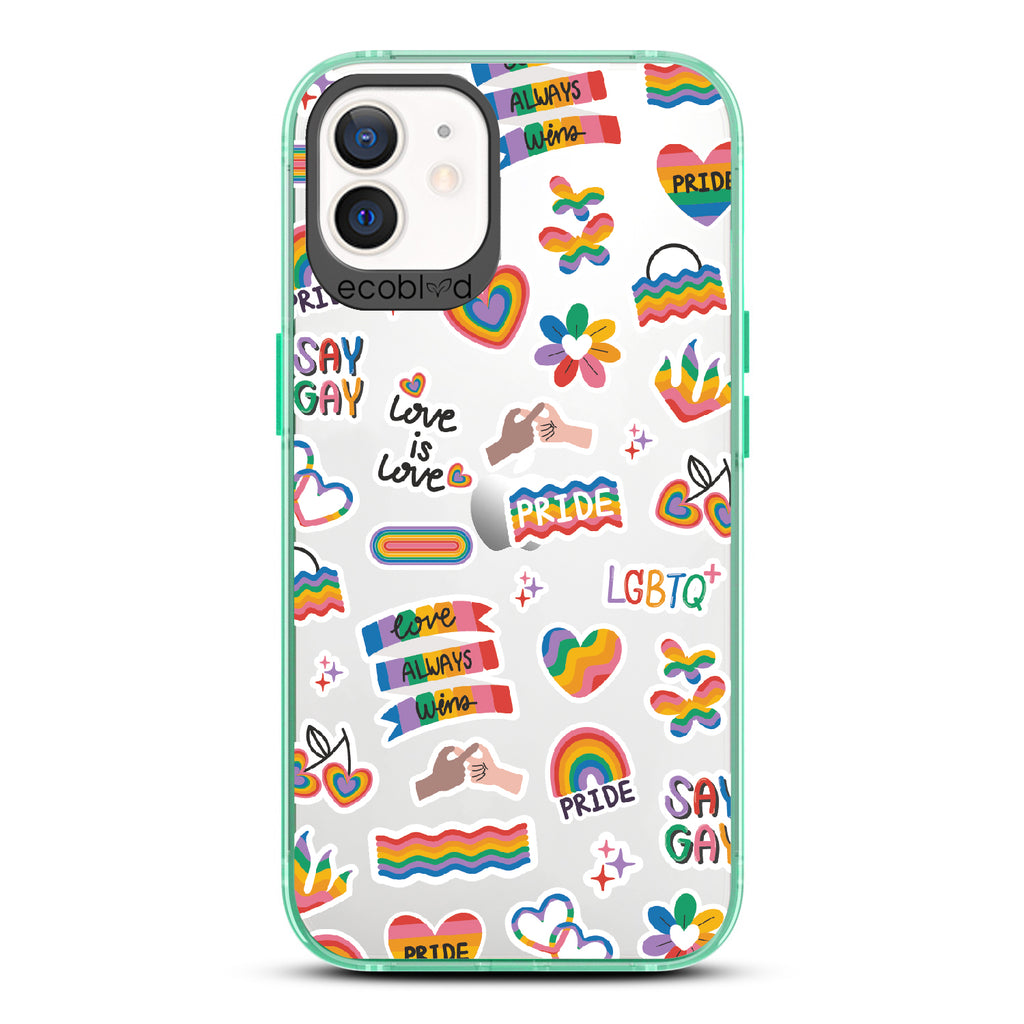 Loud And Proud - Green Eco-Friendly iPhone 12/12 Pro Case With Pride, Love Aways Wins + More Sticker-Like Prints On A Clear Back