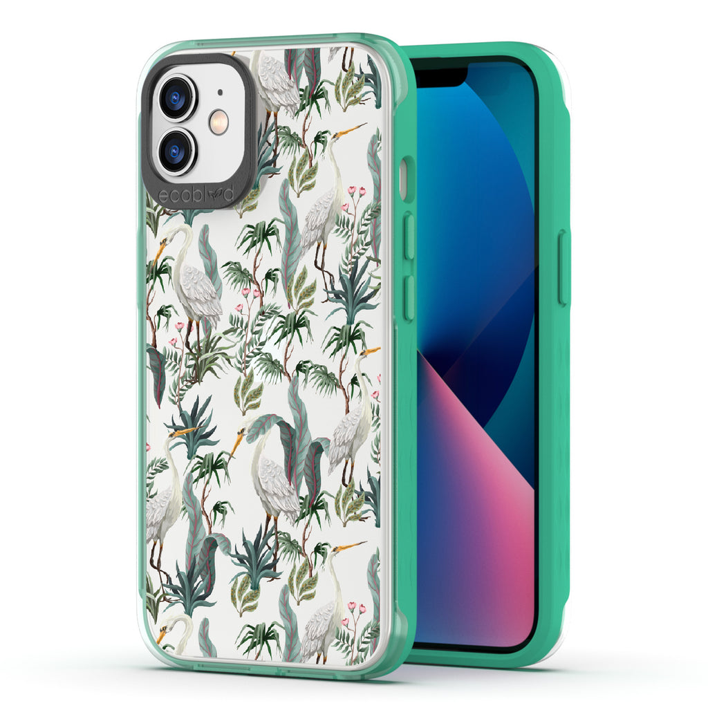 Flock Together - Back View Of Green & Clear Eco-Friendly iPhone 12/12 Pro Case & A Front View Of The Screen