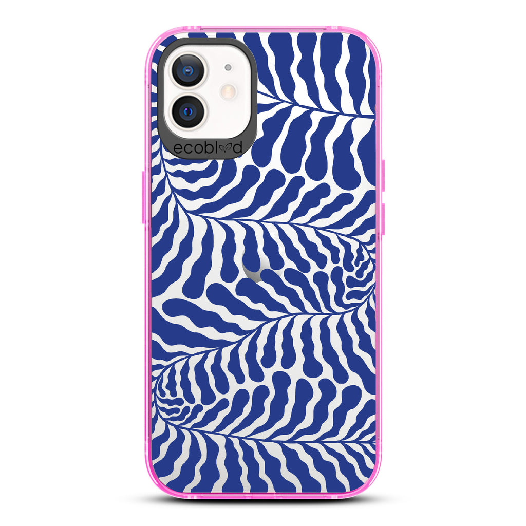 Blue Lagoon - Pink Eco-Friendly iPhone 12/12 Pro Case With Abstract Tropical Blue Seaweed On A Clear Back