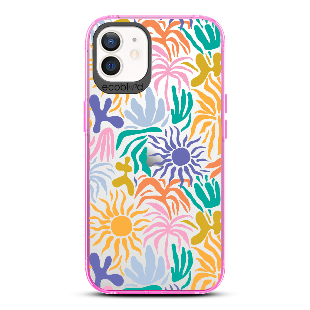 Sun-Kissed - Pink Eco-Friendly iPhone 12/12 Pro Case With Sunflower Print + The Sun As The Flower On A Clear Back