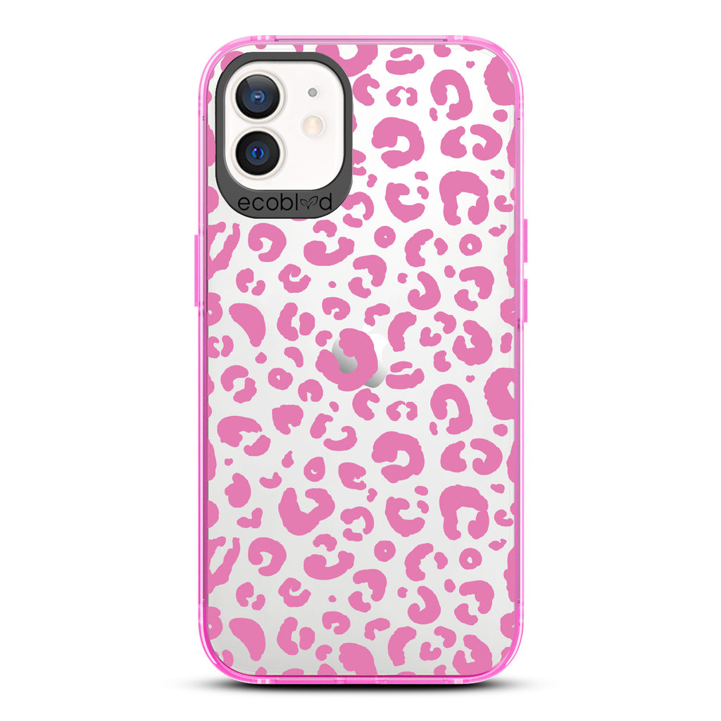 Spot On - Pink Eco-Friendly iPhone 12/12 Pro Case With Leopard Print On A Clear Back
