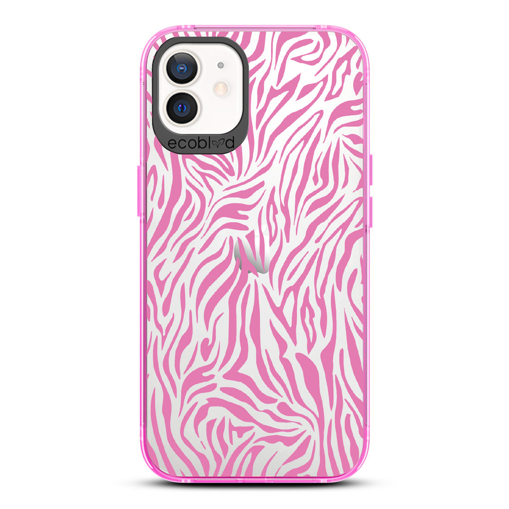 Zebra Print - Pink Eco-Friendly iPhone 12/12 Pro Case With Pink Zebra Print On A Clear Back