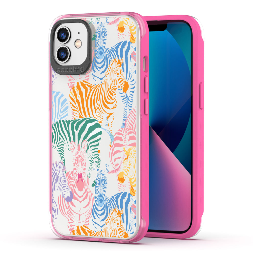 Colorful Herd - Back View Of Pink & Clear Eco-Friendly iPhone 12/12 Pro Case & A Front View Of The Screen