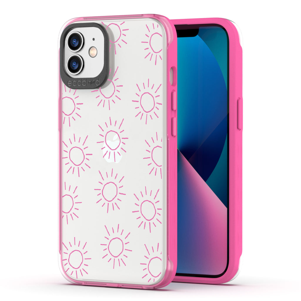 Sun - Back View Of Pink & Clear Eco-Friendly iPhone 12/12 Pro Case & A Front View Of The Screen
