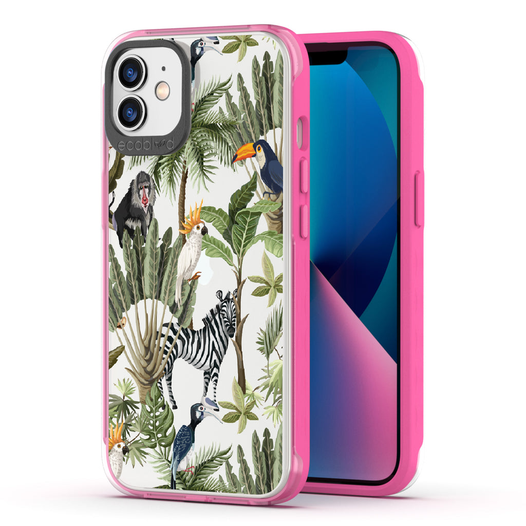 Toucan Play That Game - Back View Of Pink & Clear Eco-Friendly iPhone 12/12 Pro Case & A Front View Of The Screen