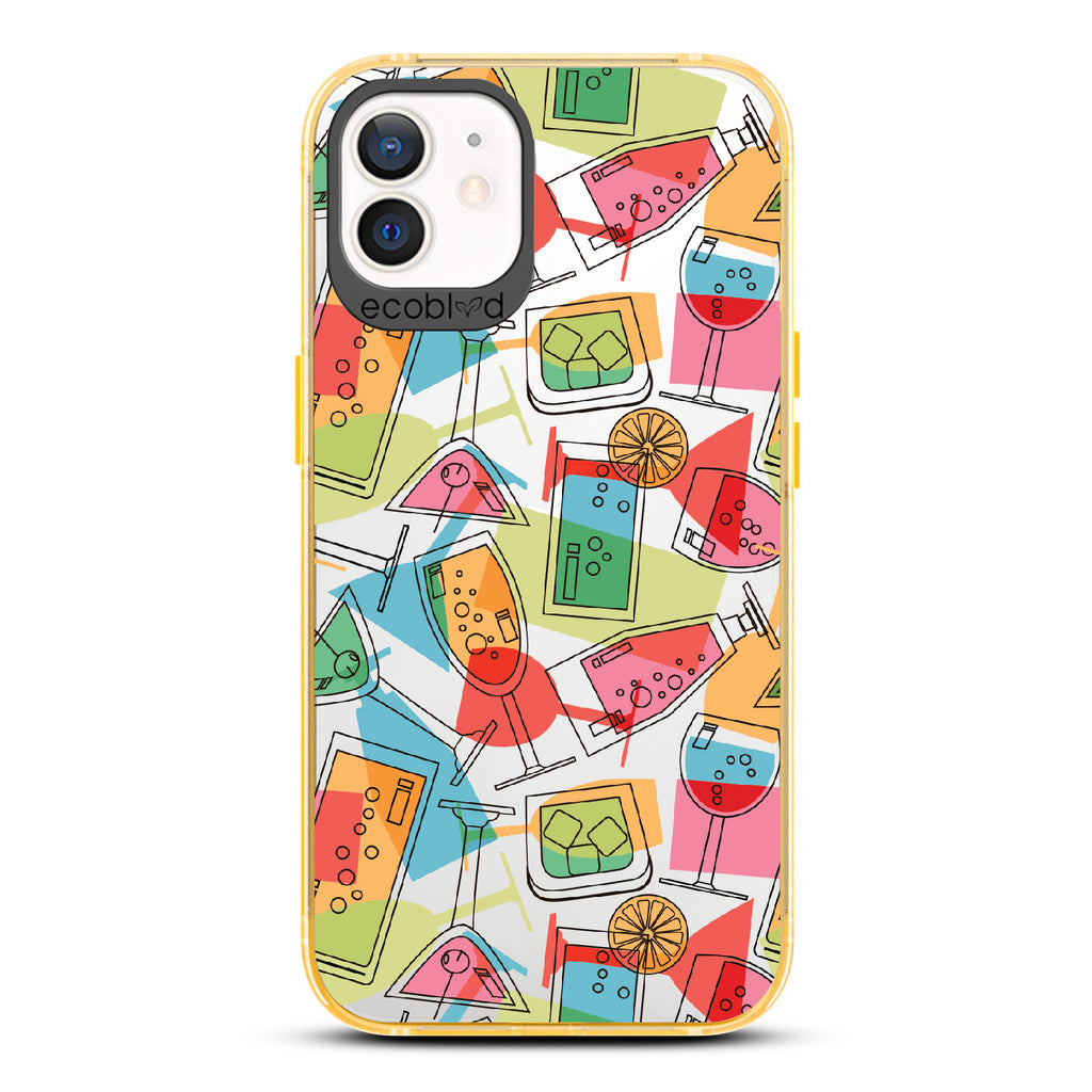 5 O'clock Somewhere - Cocktails, Martinis & Tropical Drinks - Clear Eco-Friendly iPhone 12/12 Pro Case With Yellow Rim