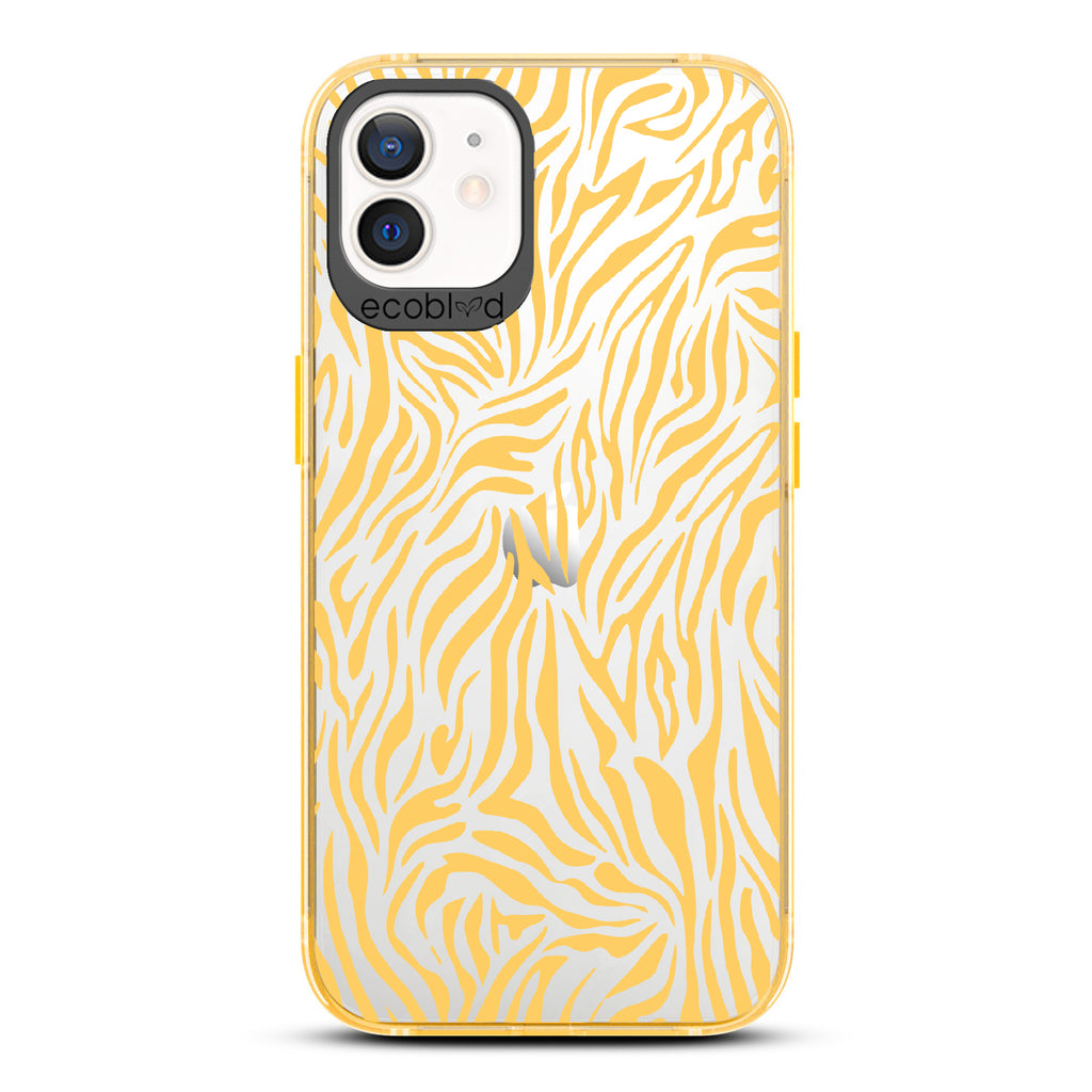 Zebra Print - Yellow Eco-Friendly iPhone 12/12 Pro Case With Yellow Zebra Print On A Clear Back