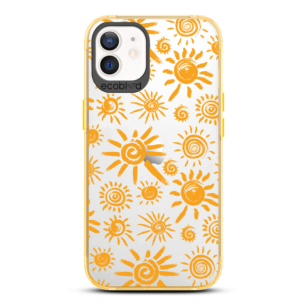 Eternal Sunshine - Yellow Eco-Friendly iPhone 12/12 Pro Case With Retro & Abstract Sun Paintings On A Clear Back