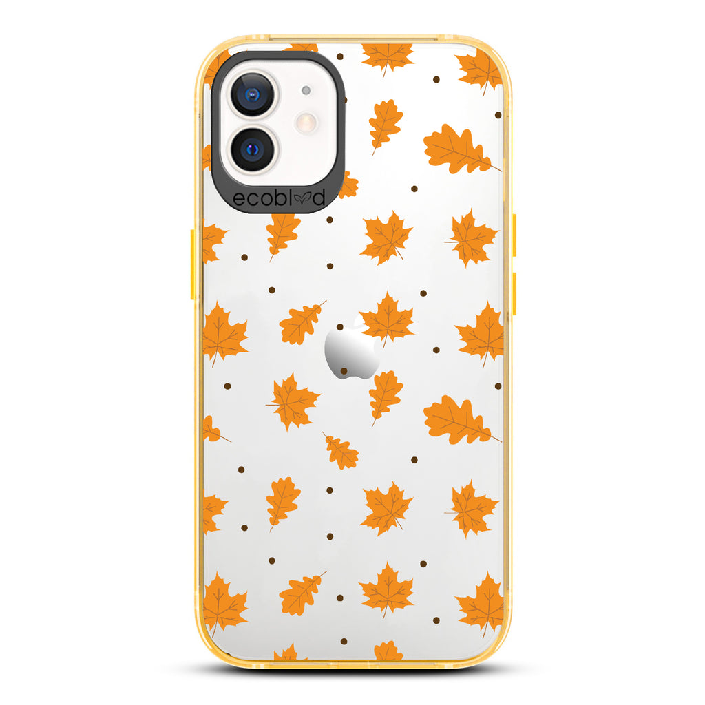 A New Leaf - Brown Fall Leaves - Eco-Friendly Clear iPhone 12/12 Pro Case With Yellow Rim 