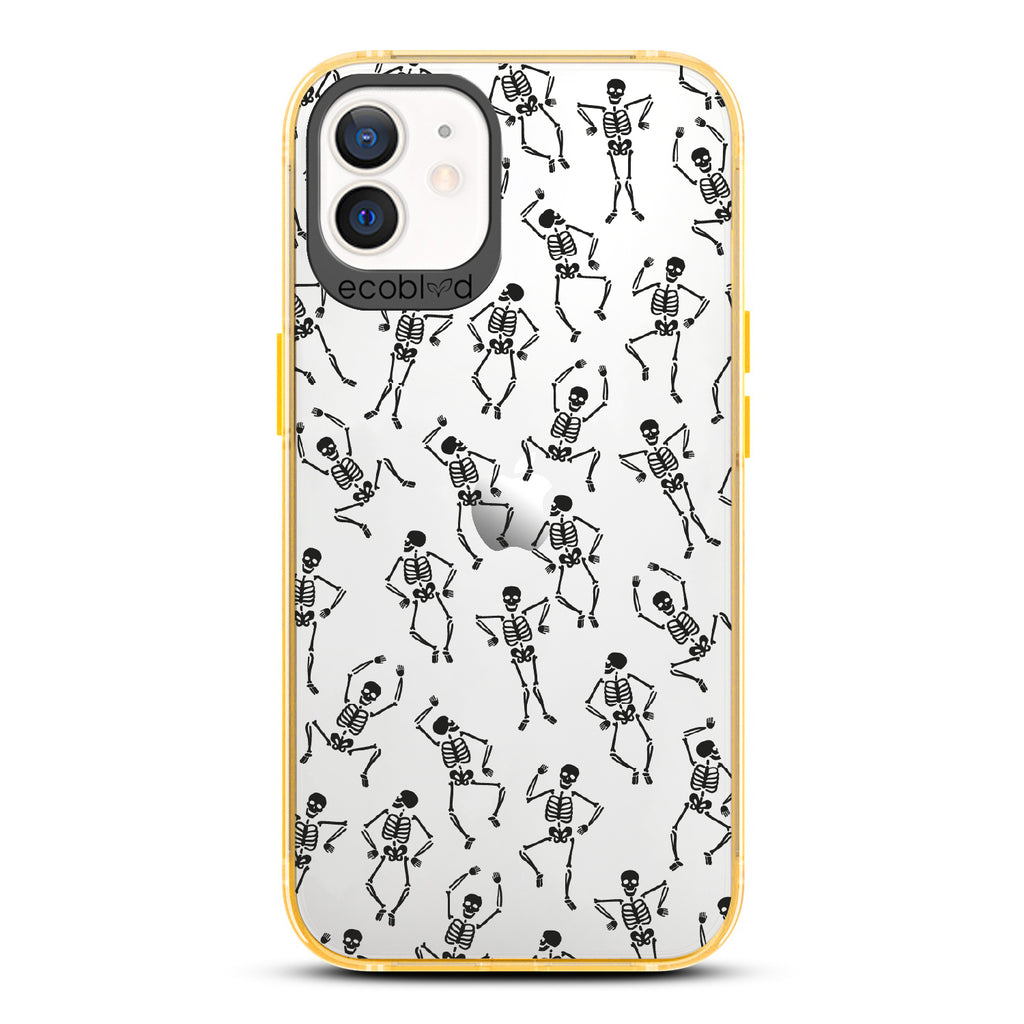 Boogie Man - Dancing Skeleons - Eco-Friendly Clear iPhone 12/12 Pro Case With Yellow Rim