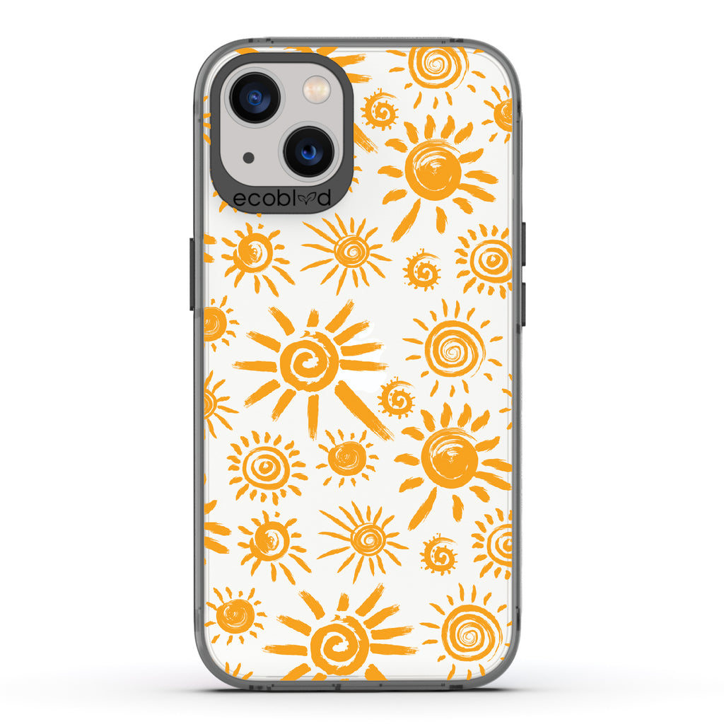 Eternal Sunshine - Black Eco-Friendly iPhone 13 Case With Retro & Abstract Sun Paintings On A Clear Back