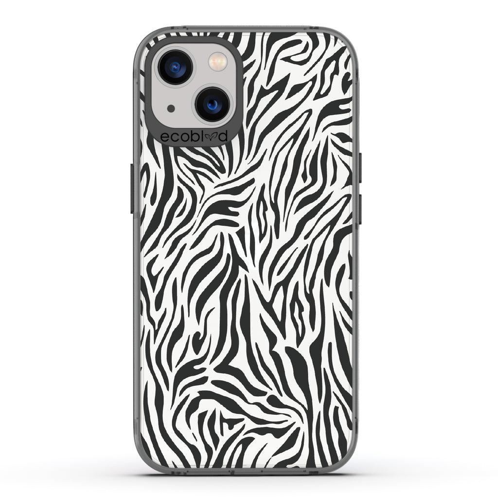 Zebra Print - Black Eco-Friendly iPhone 13 Case With Black Zebra Print On A Clear Back