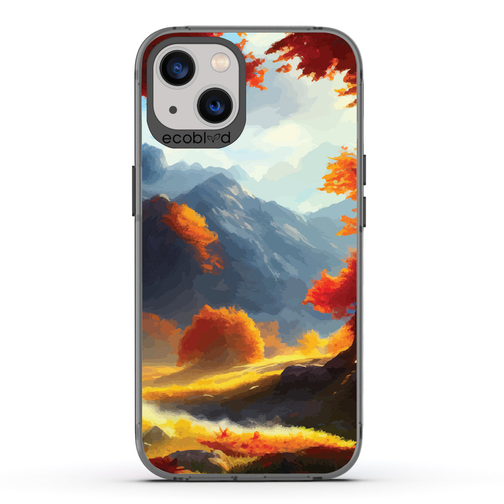 Autumn Canvas - Watercolored Fall Mountain Landscape - Eco-Friendly Clear iPhone 13 Case With Black Rim