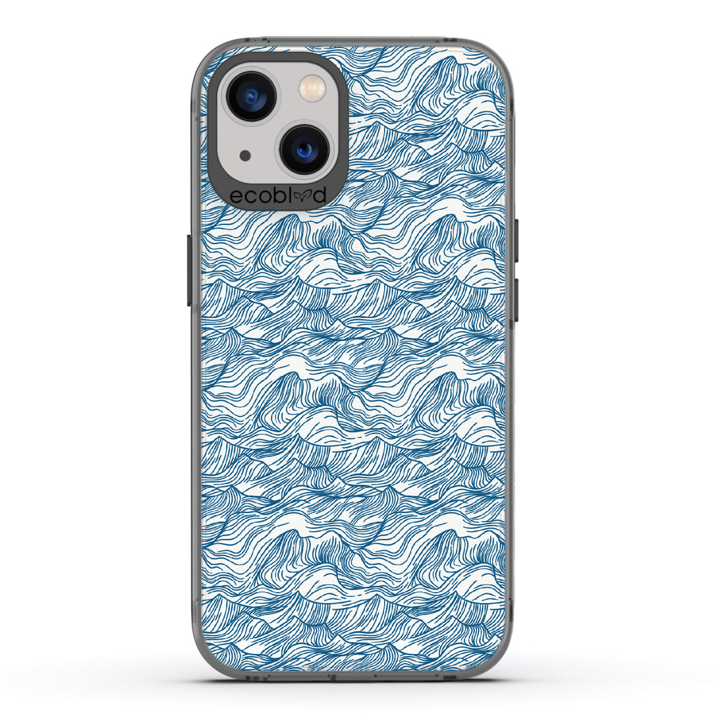 Seas The Day - Black Eco-Friendly iPhone 13 Case With Hand Drawn Waves On A Clear Back
