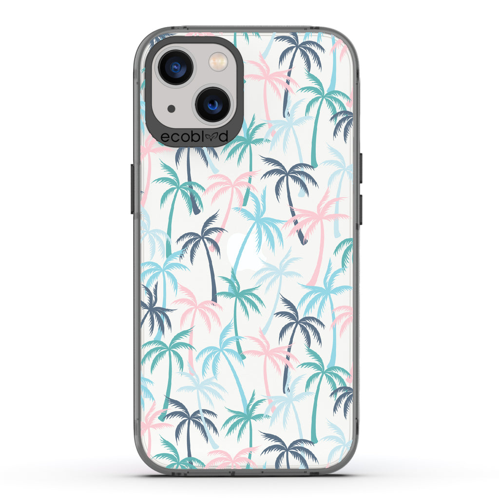 Cruel Summer - Black Eco-Friendly iPhone 13 Case With Hotline Miami Colored Tropical Palm Trees On A Clear Back