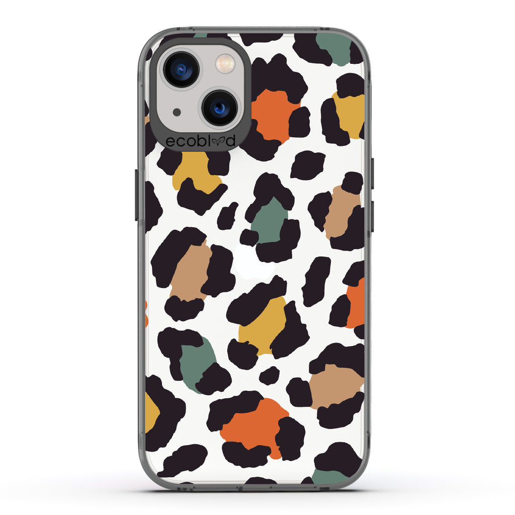 Cheetahlicious - Black Eco-Friendly iPhone 13 Case With Multi-Colored Cheetah Print On A Clear Back