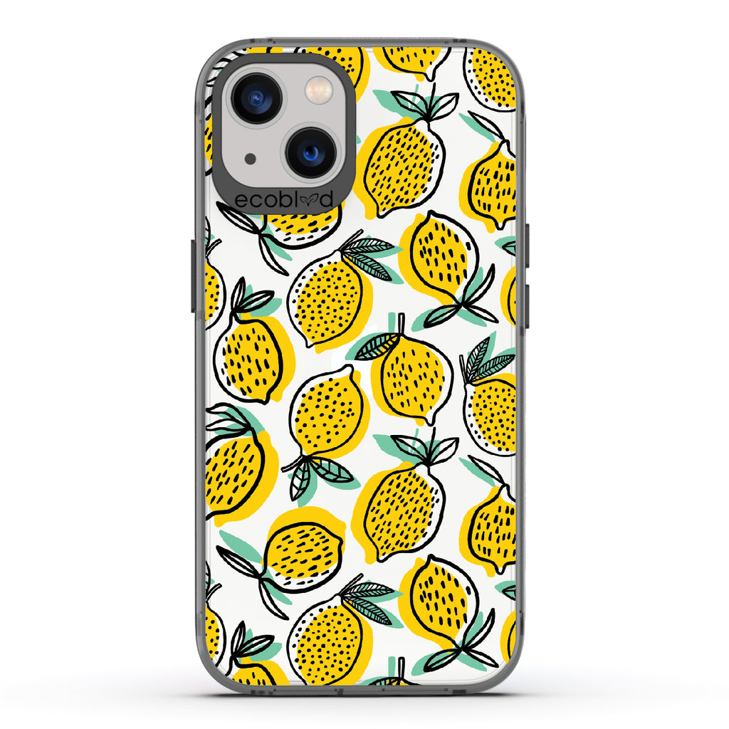 Lemon Drop - Black Eco-Friendly iPhone 13 Case With Retro Lemon Print On A Clear Back