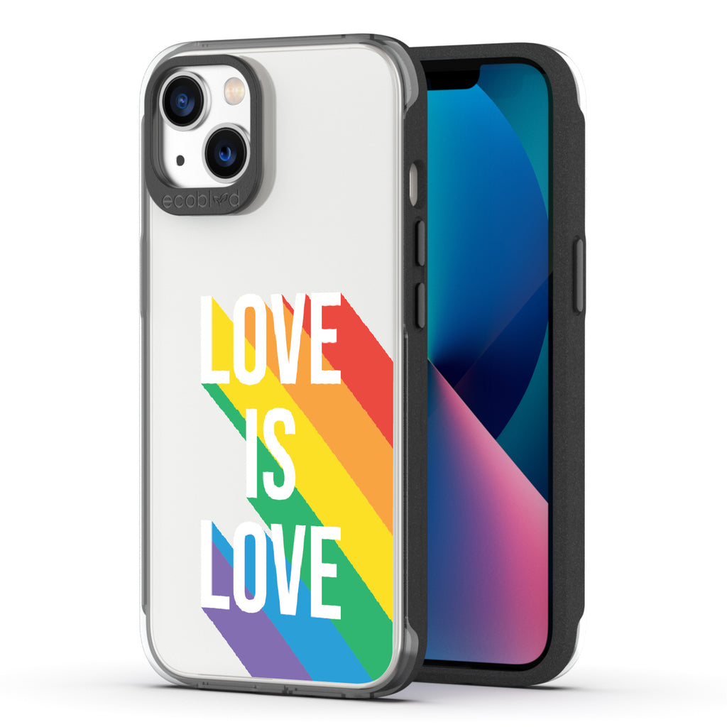 Spectrum Of Love - Back View Of Black & Clear Eco-Friendly iPhone 13 Case & A Front View Of The Screen