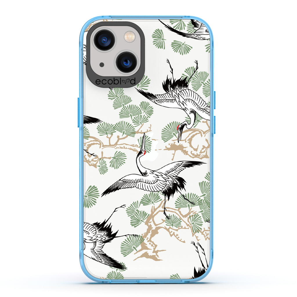Graceful Crane - Blue Eco-Friendly iPhone 13 Case With Japanese Cranes Atop Branches On A Clear Back