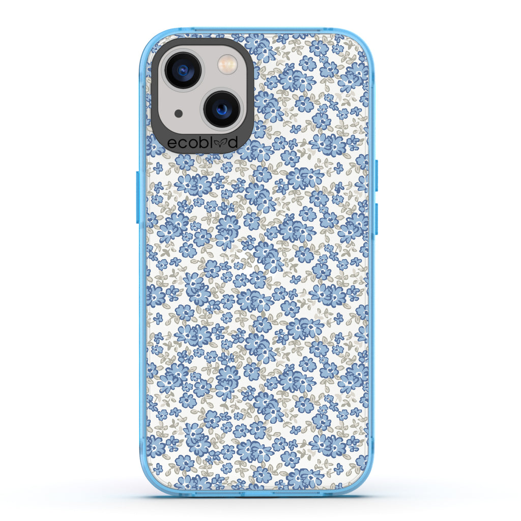 Ditsy Daze - Blue Eco-Friendly iPhone 13 Case With Vintage Forget-Me-Not Flowers On A Clear Back