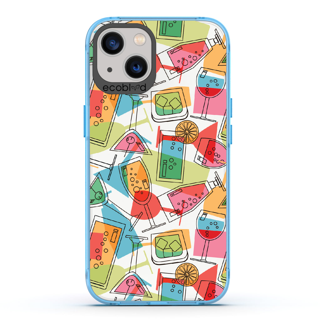 5 O'clock Somewhere - Cocktails, Martinis & Tropical Drinks - Clear Eco-Friendly iPhone 13 Case With Blue Rim