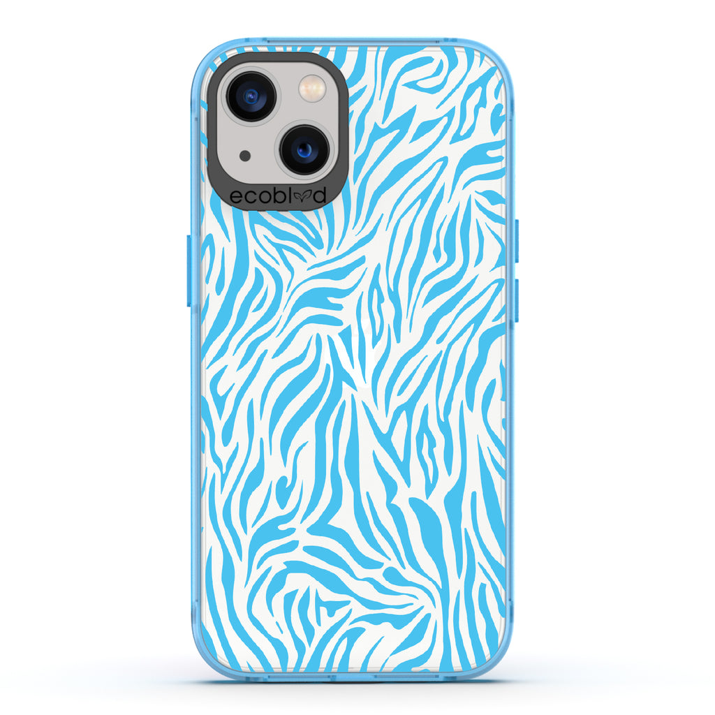 Zebra Print - Blue Eco-Friendly iPhone 13 Case With Blue Zebra Print On A Clear Back