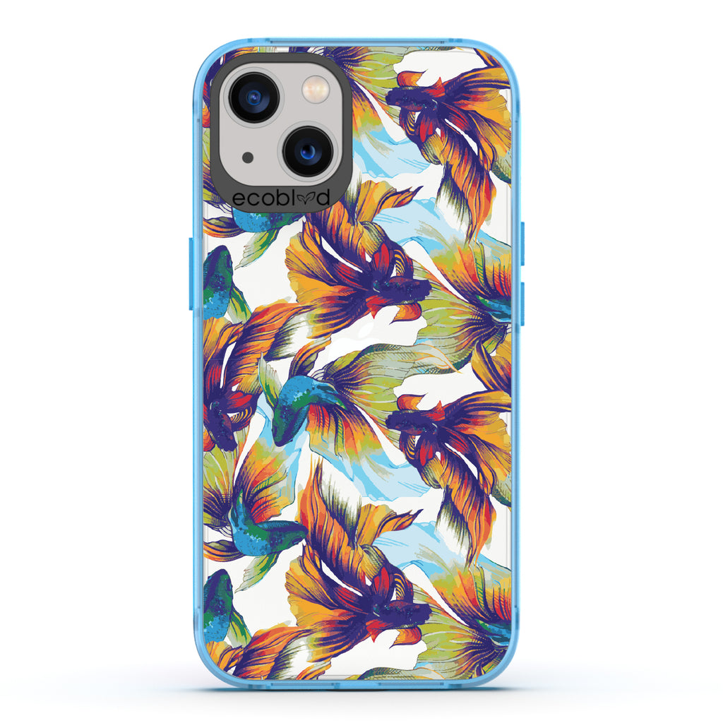 Betta Than The Rest - Blue Eco-Friendly iPhone 13 Case With Colorful Betta Fish On A Clear Back