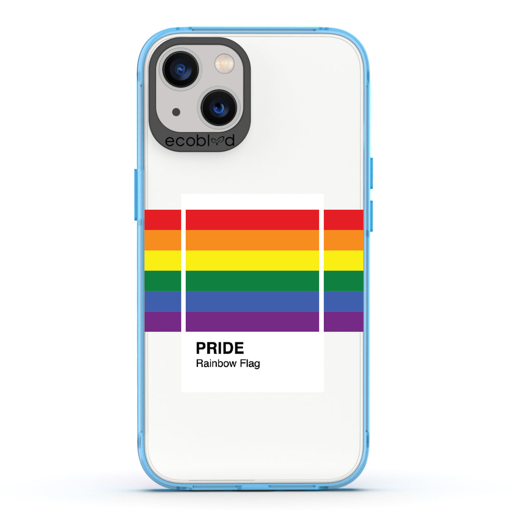 Colors Of Unity - Blue Eco-Friendly iPhone 13 Case With Pride Rainbow Flag As Pantone Swatch On A Clear Back