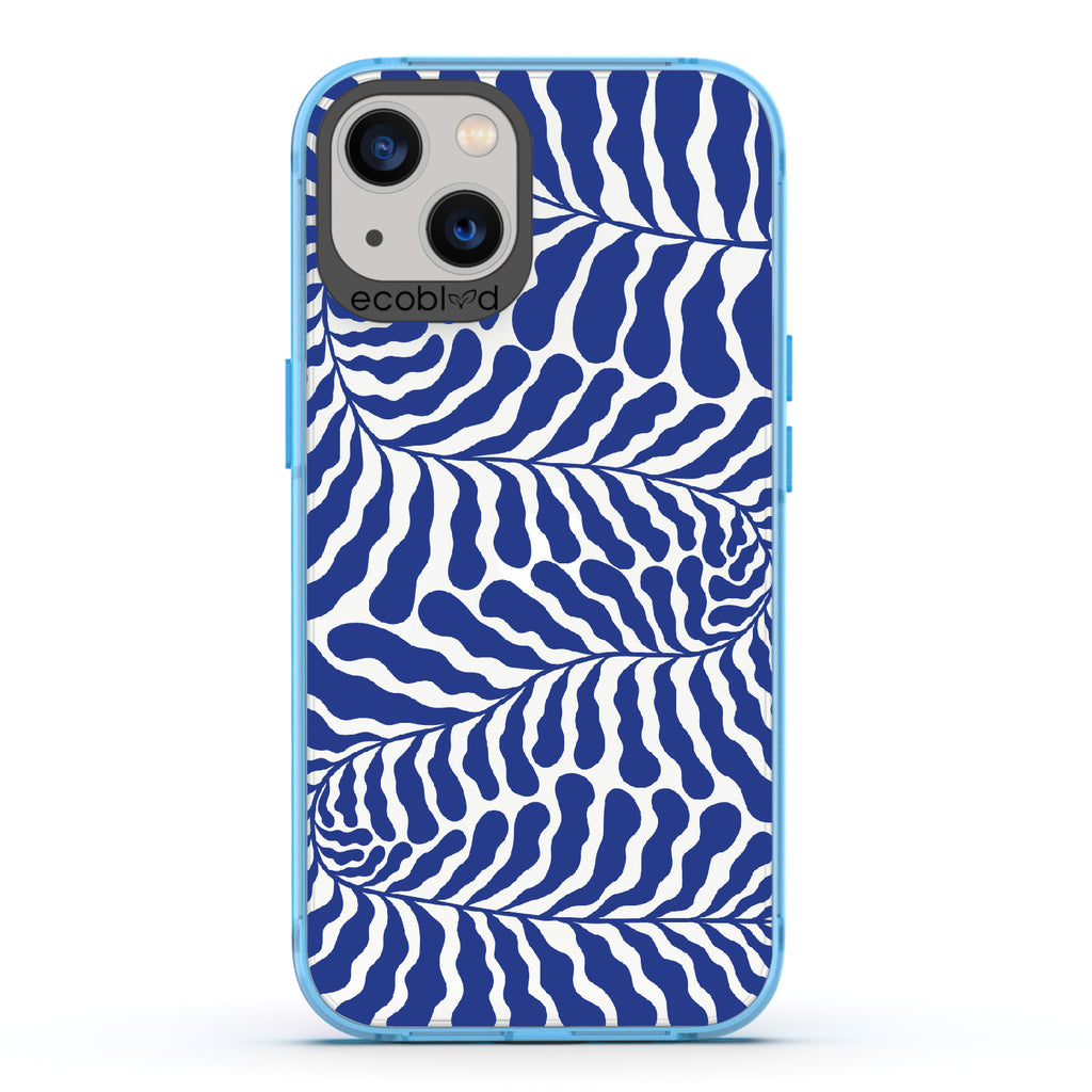 Blue Lagoon - Blue Eco-Friendly iPhone 13 Case With Abstract Tropical Blue Seaweed On A Clear Back