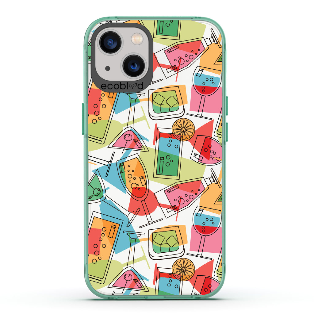 5 O'clock Somewhere - Cocktails, Martinis & Tropical Drinks - Clear Eco-Friendly iPhone 13 Case With Green Rim